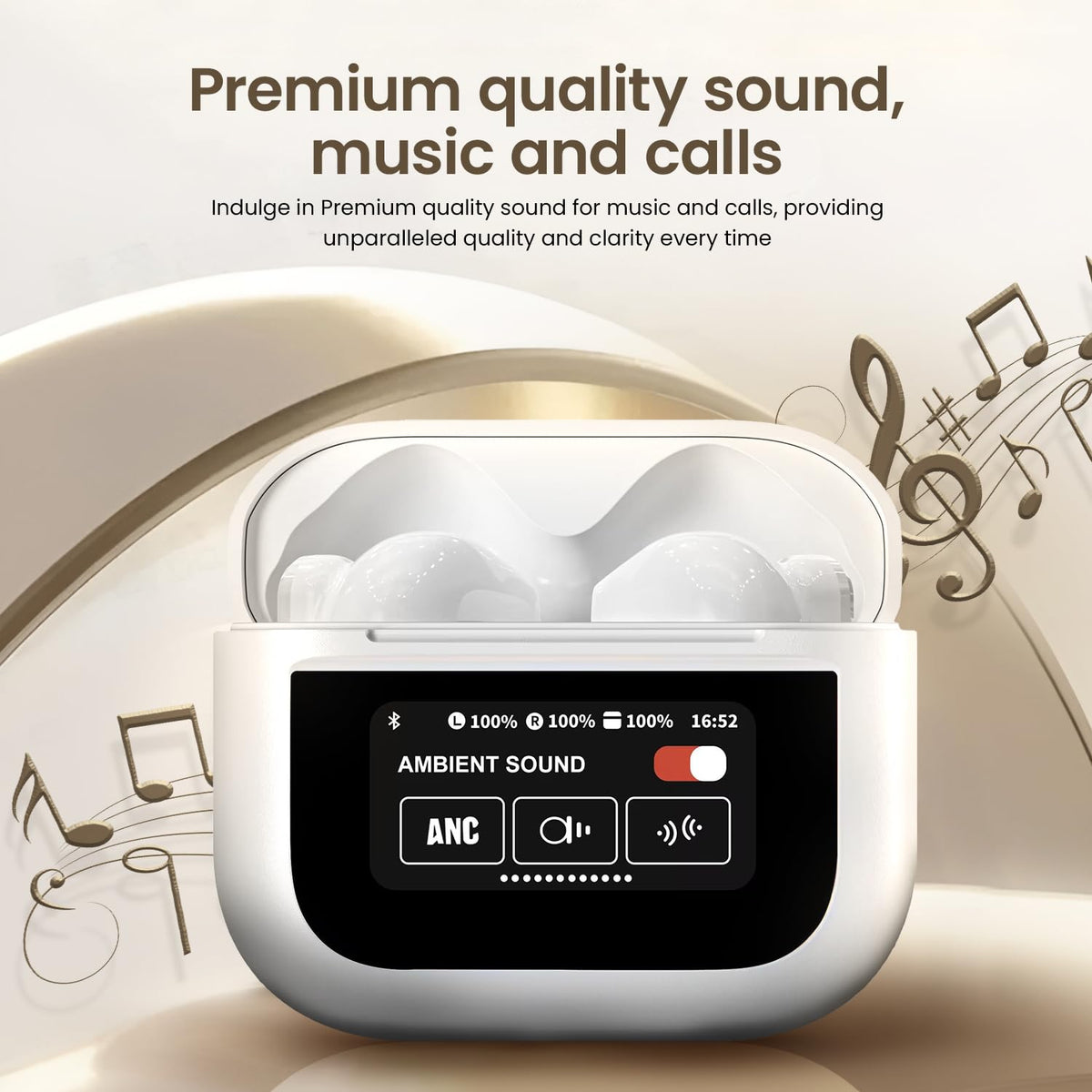 Display Earbuds, Touch Screen  Bluetooth 5.4 Ear Buds with Multifunctional 36H Bass Stereo Headphones, ANC/ENC Noise Cancelling