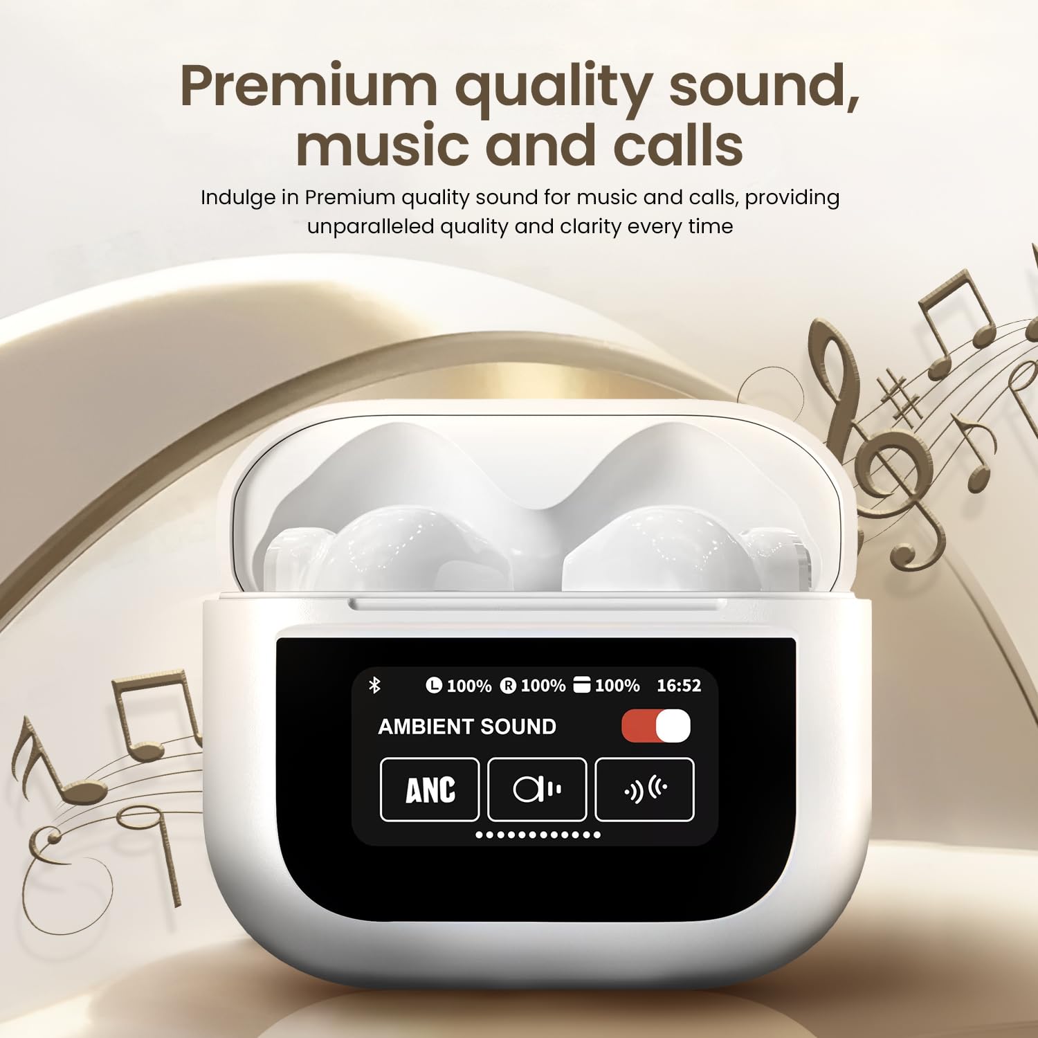 Display Earbuds, Touch Screen  Bluetooth 5.4 Ear Buds with Multifunctional 36H Bass Stereo Headphones, ANC/ENC Noise Cancelling